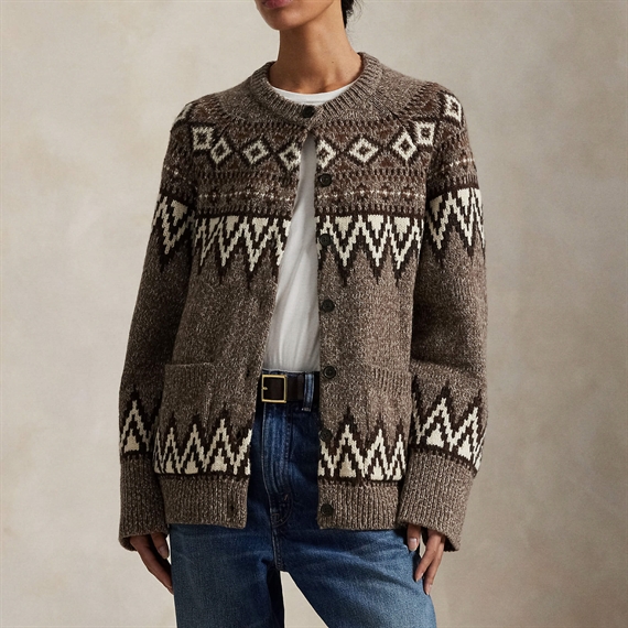 Polo Ralph Lauren Fair Isle Wool Blend Cardigan, Mushroom Multi